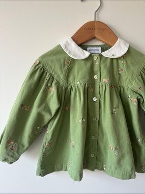 Absorba Light Green Corduroy Blouse with White Peter Pan Collar w/ embroidery